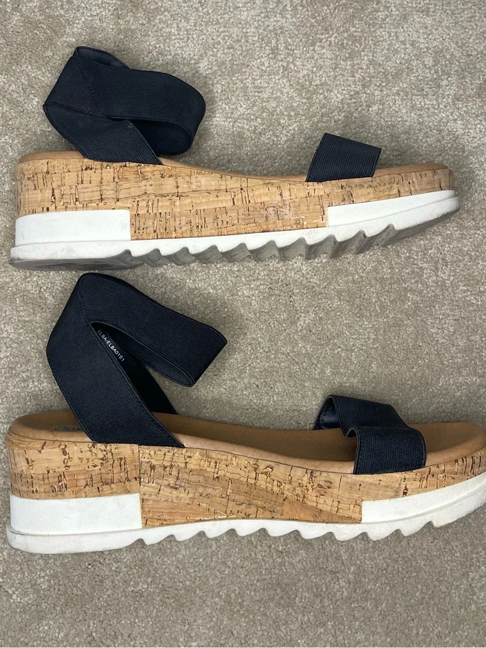 Steve Madden Black Elastic Strap Cork-Platform Sandals